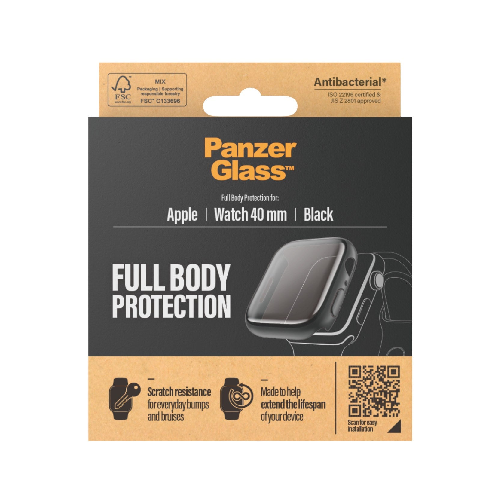 PanzerGlass® Displayschutz Full Body Schwarz Apple Watch Series SE 3 | SE | 6 | 5 | 4 | 40mm